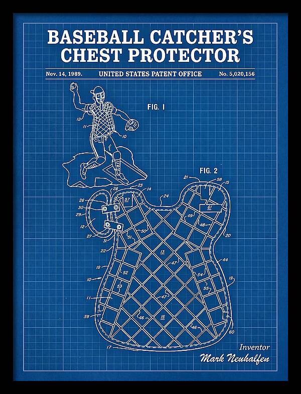 Baseball Catcher's Chest Protector Blueprint Patent Us5020156a