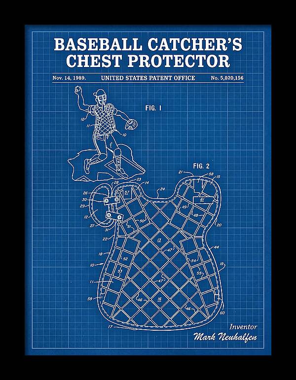 Baseball Catcher's Chest Protector Blueprint Patent Us5020156a