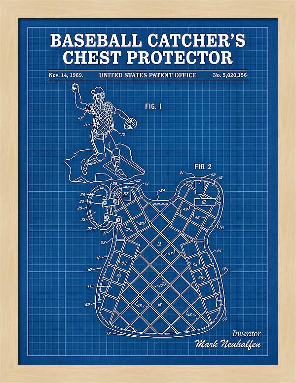 Baseball Catcher's Chest Protector Blueprint Patent Us5020156a