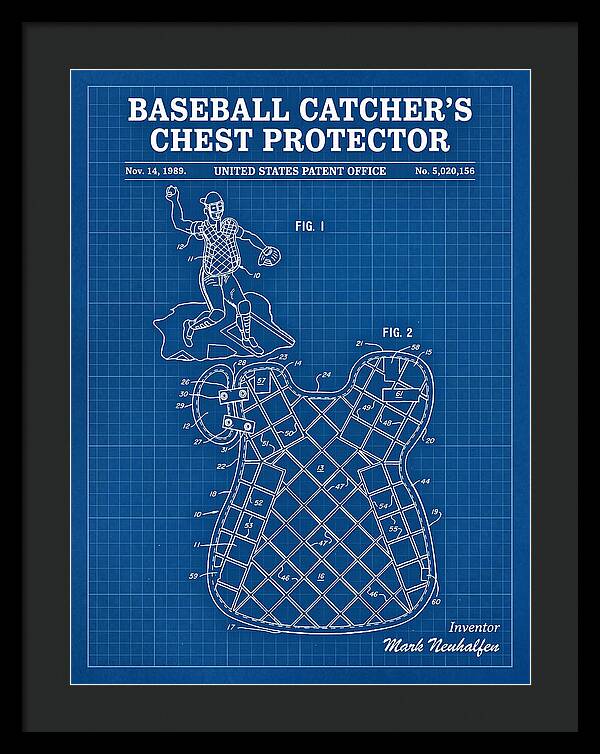 Baseball Catcher's Chest Protector Blueprint Patent Us5020156a