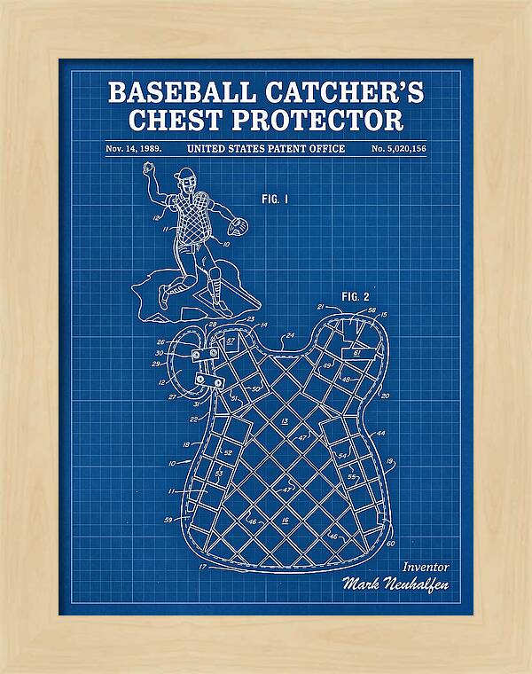 Baseball Catcher's Chest Protector Blueprint Patent Us5020156a