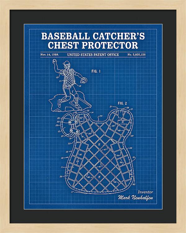Baseball Catcher's Chest Protector Blueprint Patent Us5020156a