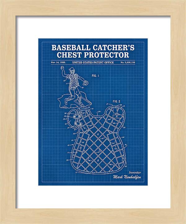 Baseball Catcher's Chest Protector Blueprint Patent Us5020156a