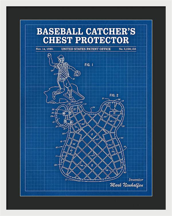 Baseball Catcher's Chest Protector Blueprint Patent Us5020156a