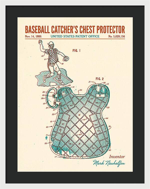 Baseball Catcher's Chest Protector Retro Patent Us5020156a