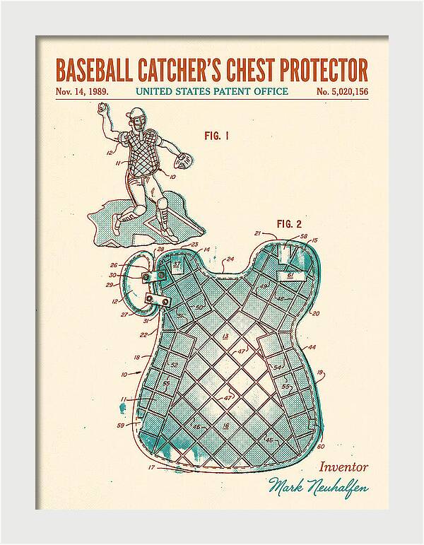 Baseball Catcher's Chest Protector Retro Patent Us5020156a