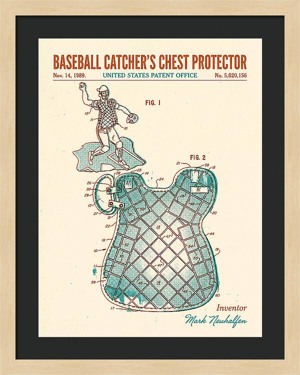 Baseball Catcher's Chest Protector Retro Patent Us5020156a