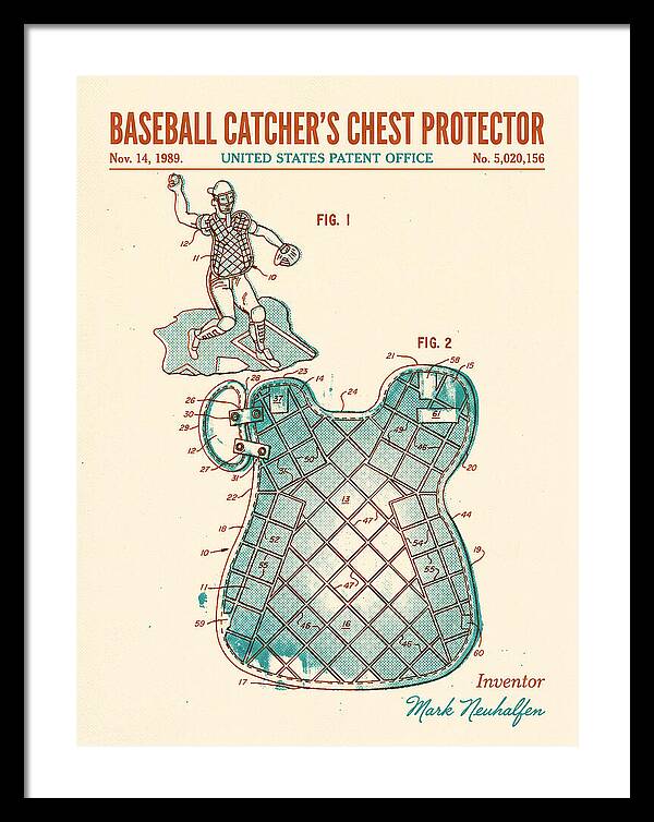 Baseball Catcher's Chest Protector Retro Patent Us5020156a