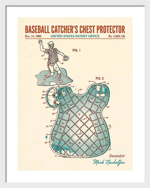 Baseball Catcher's Chest Protector Retro Patent Us5020156a