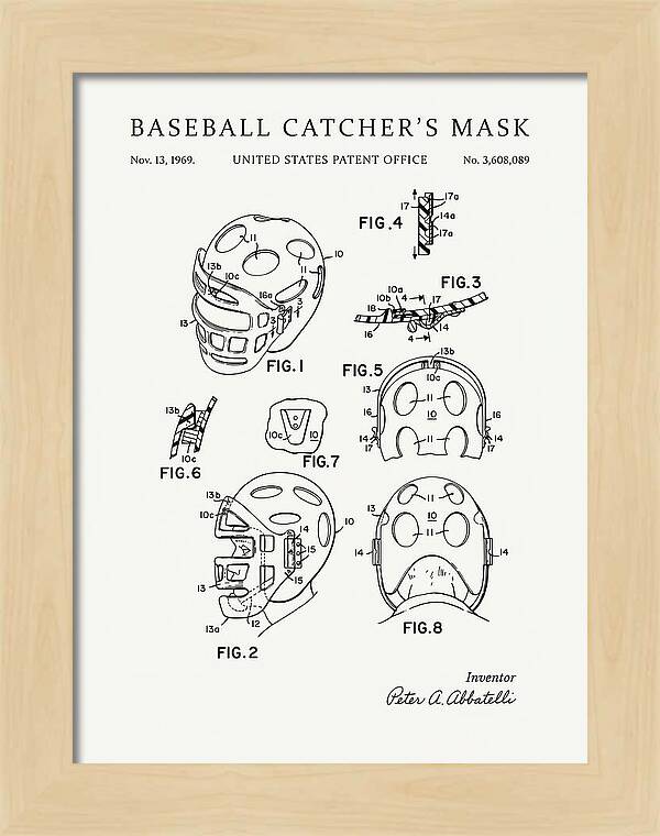 Baseball Catcher's Mask Minimalist Patent Us3608089a