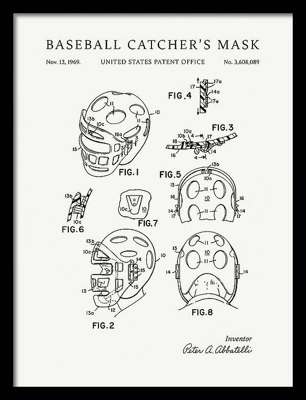 Baseball Catcher's Mask Minimalist Patent Us3608089a