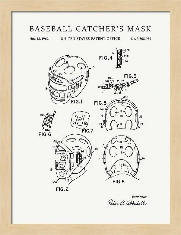 Baseball Catcher's Mask Minimalist Patent Us3608089a