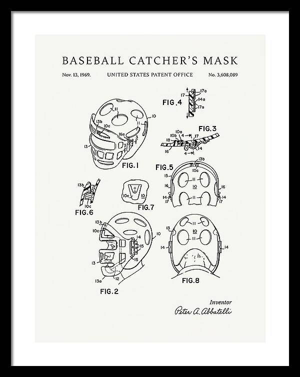 Baseball Catcher's Mask Minimalist Patent Us3608089a