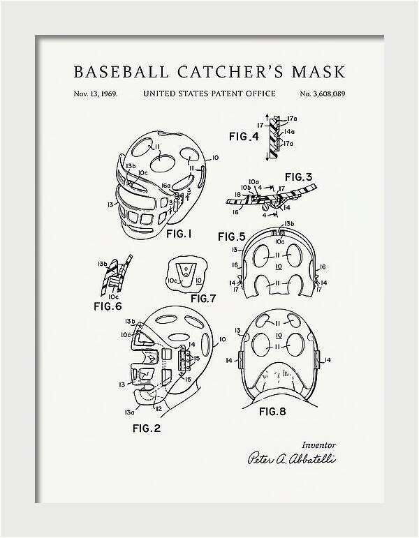Baseball Catcher's Mask Minimalist Patent Us3608089a