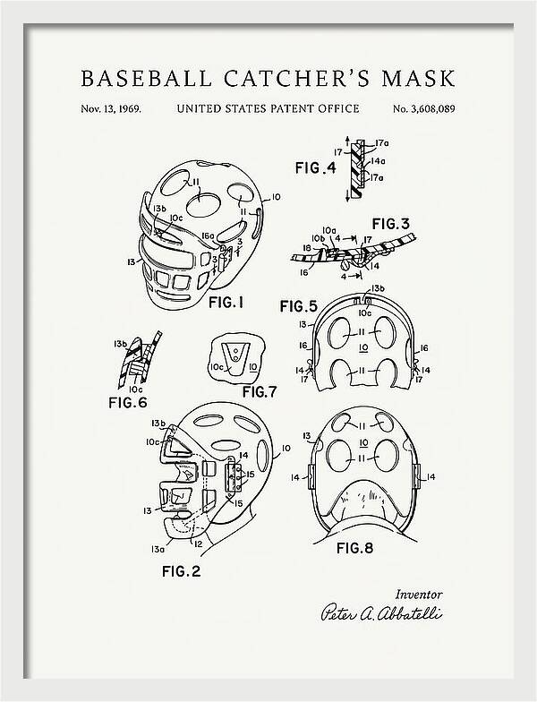 Baseball Catcher's Mask Minimalist Patent Us3608089a