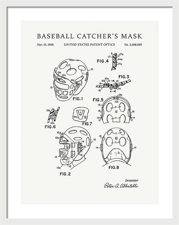 Baseball Catcher's Mask Minimalist Patent Us3608089a
