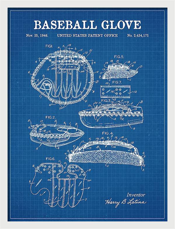 Baseball Glove Blueprint Patent Us2434171a