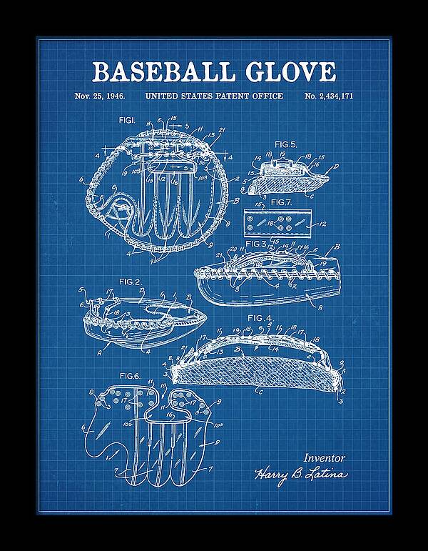Baseball Glove Blueprint Patent Us2434171a