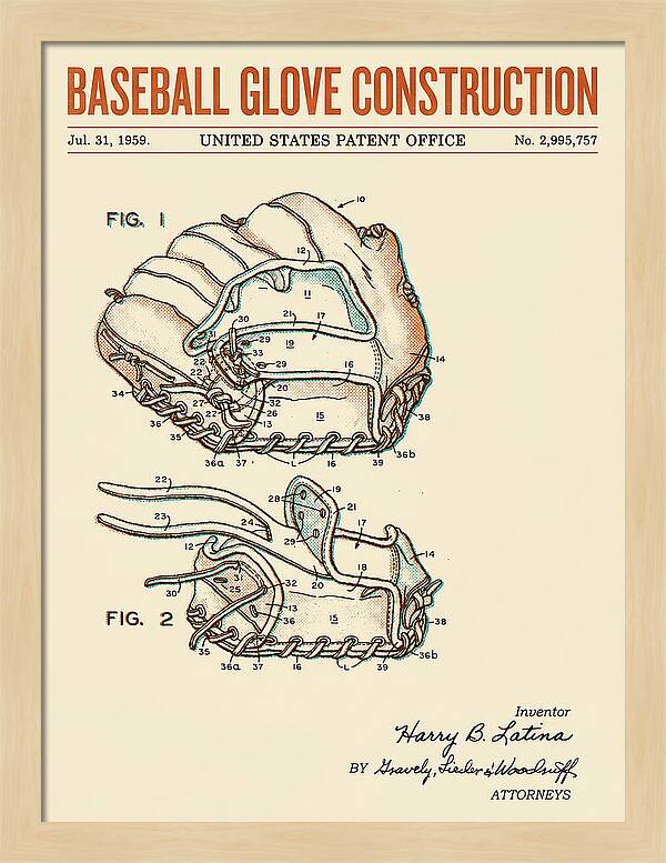 Baseball Glove Construction Retro Patent Us2995757a