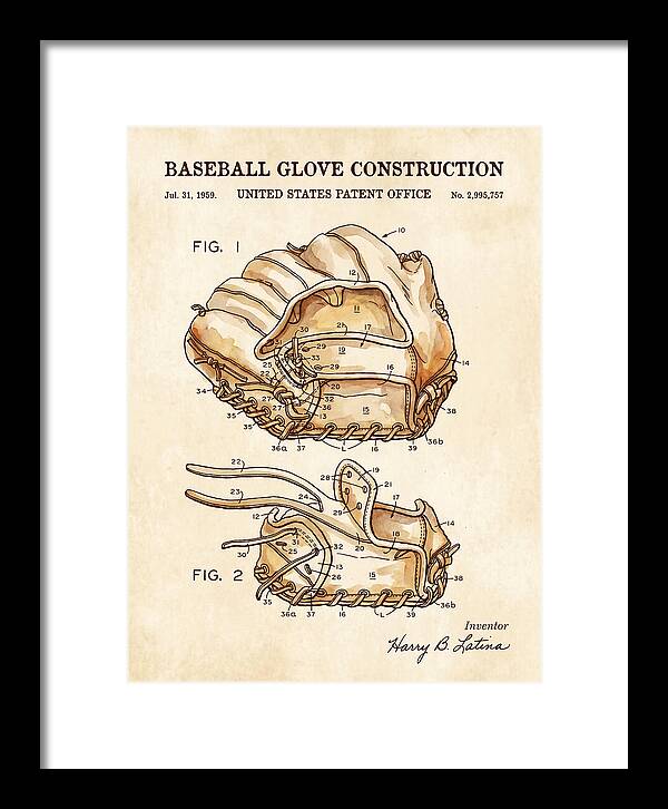 Baseball Glove Construction Watercolor Patent Us2995757a