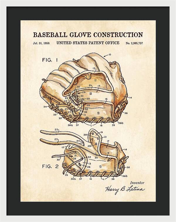 Baseball Glove Construction Watercolor Patent Us2995757a