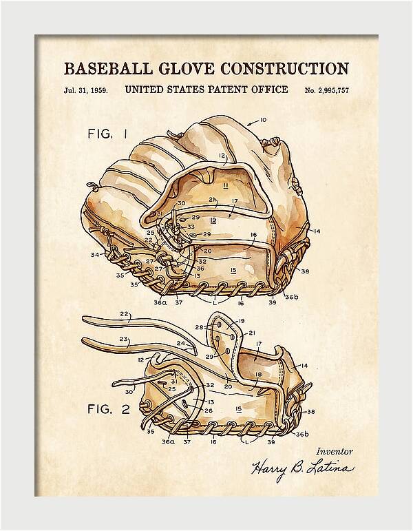 Baseball Glove Construction Watercolor Patent Us2995757a