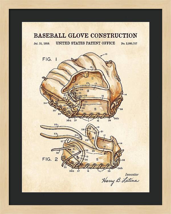 Baseball Glove Construction Watercolor Patent Us2995757a