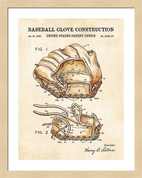 Baseball Glove Construction Watercolor Patent Us2995757a