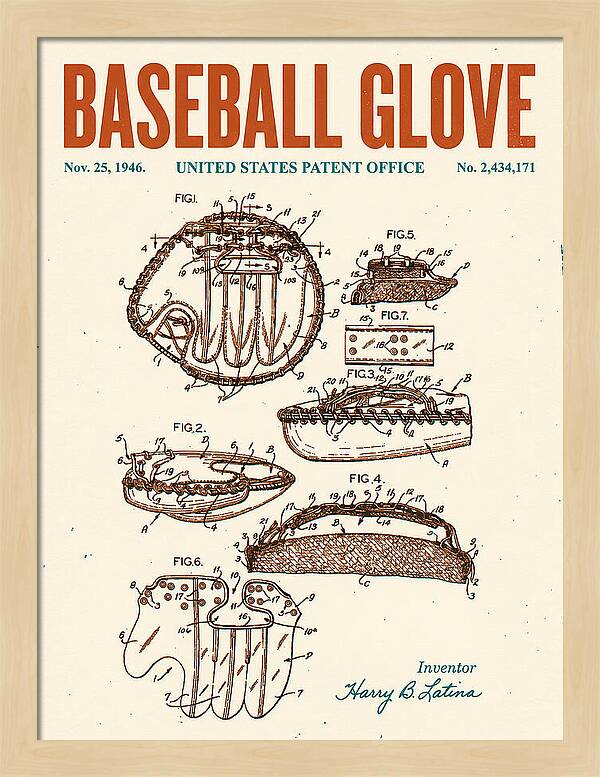 Baseball Glove Retro Patent Us2434171a
