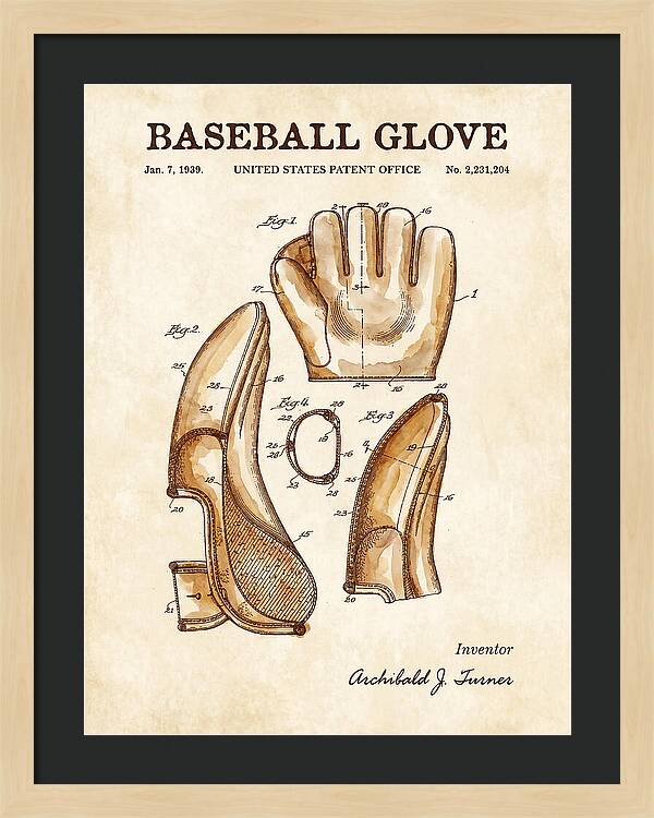 Baseball Glove Watercolor Patent Us2231204a