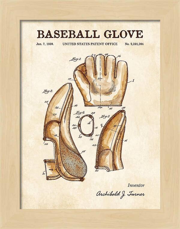 Baseball Glove Watercolor Patent Us2231204a