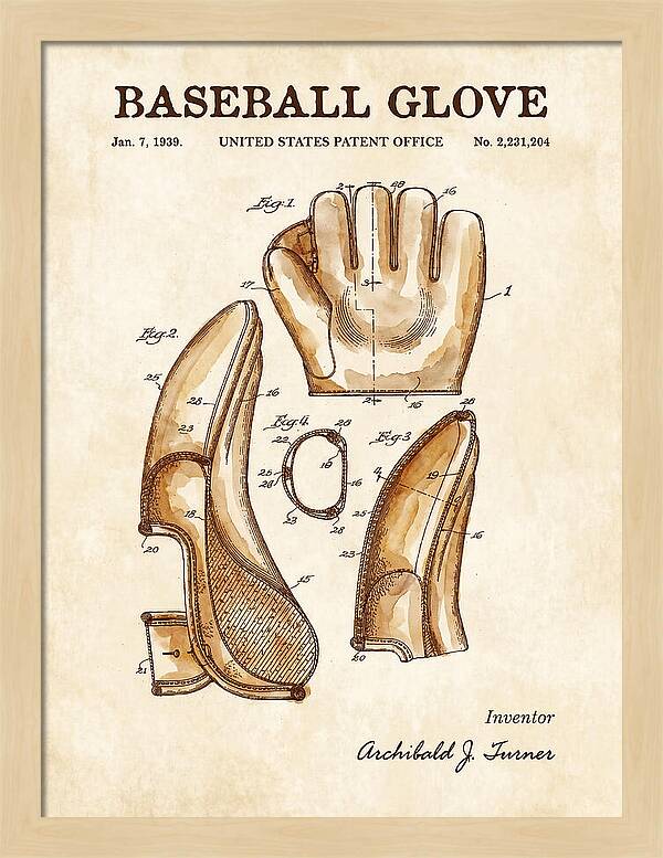 Baseball Glove Watercolor Patent Us2231204a