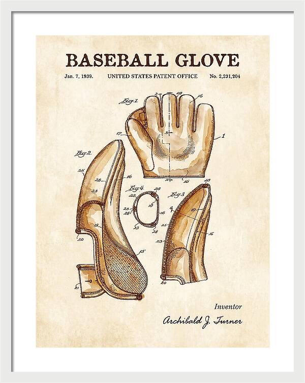 Baseball Glove Watercolor Patent Us2231204a