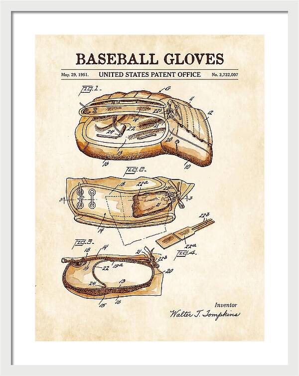 Baseball Gloves Watercolor Patent Us2722007a
