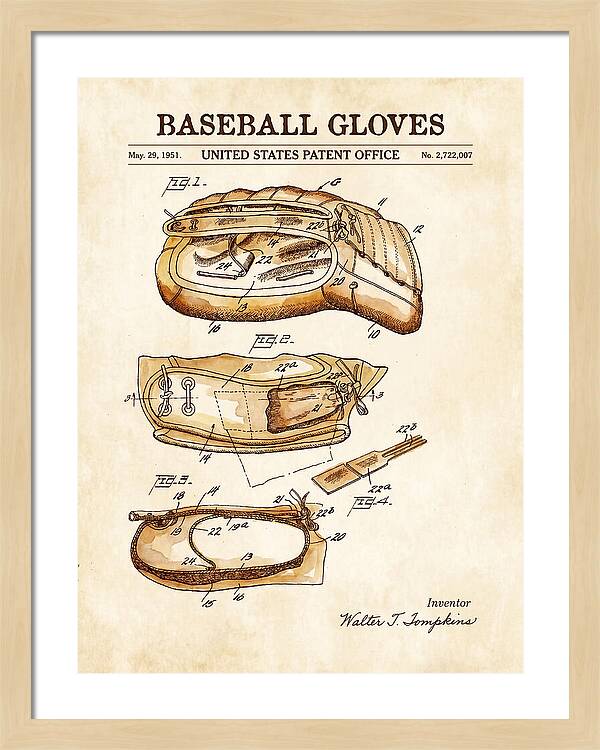 Baseball Gloves Watercolor Patent Us2722007a