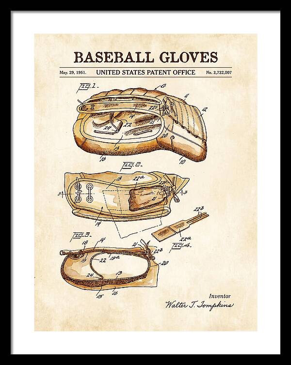 Baseball Gloves Watercolor Patent Us2722007a