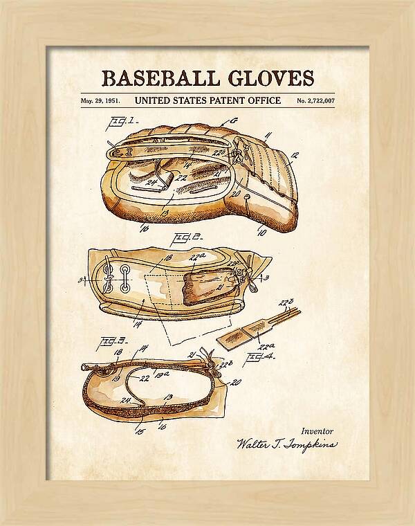 Baseball Gloves Watercolor Patent Us2722007a