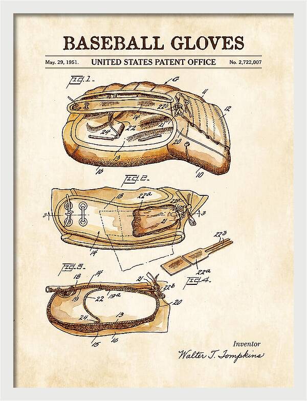 Baseball Gloves Watercolor Patent Us2722007a