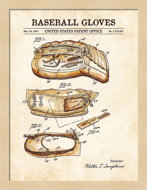 Baseball Gloves Watercolor Patent Us2722007a