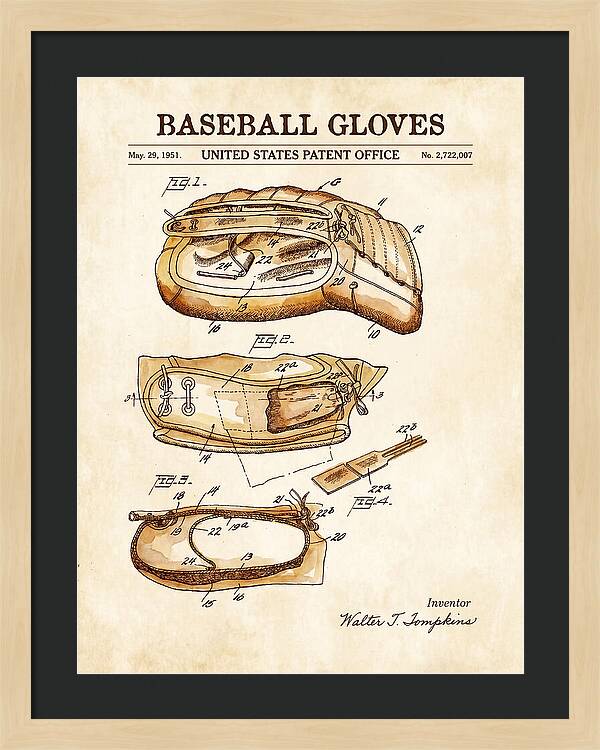 Baseball Gloves Watercolor Patent Us2722007a