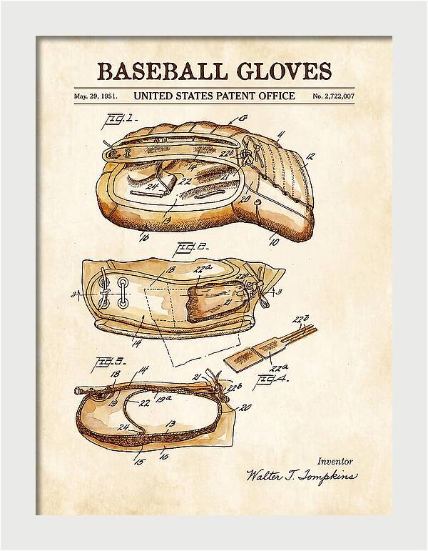 Baseball Gloves Watercolor Patent Us2722007a