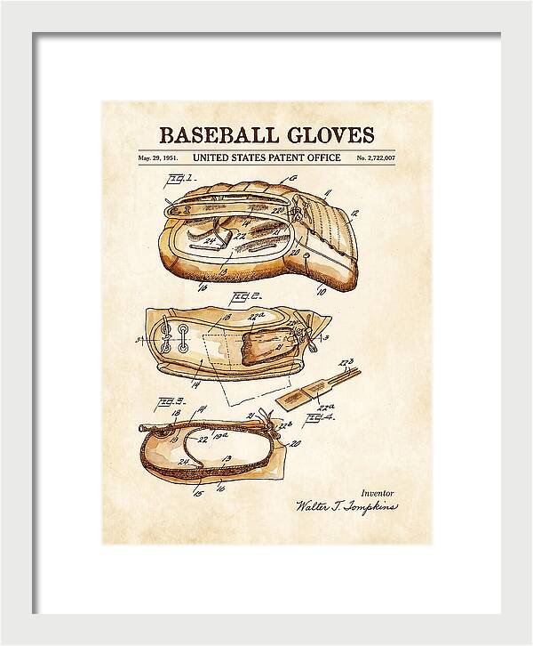 Baseball Gloves Watercolor Patent Us2722007a
