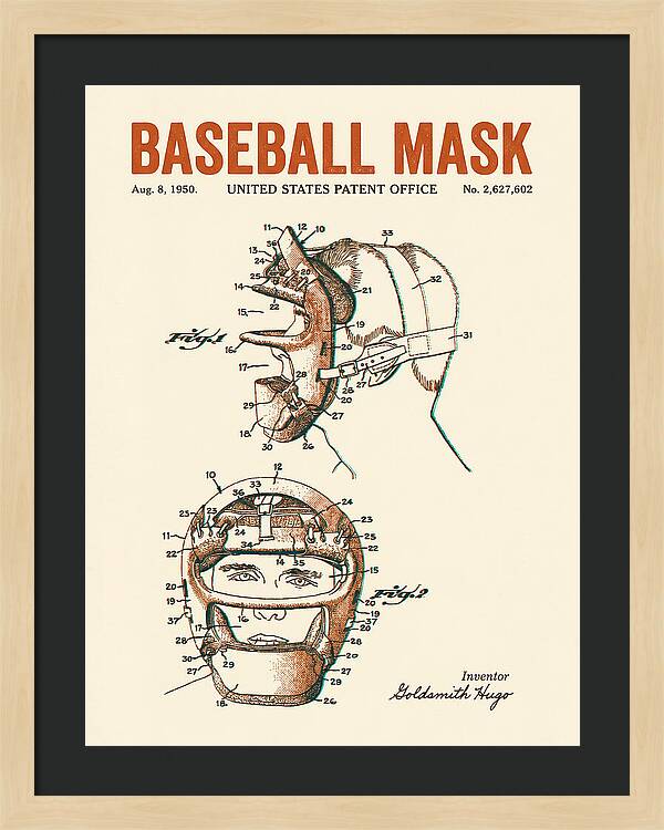 Baseball Mask Retro Patent Us2627602a
