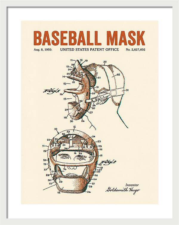 Baseball Mask Retro Patent Us2627602a