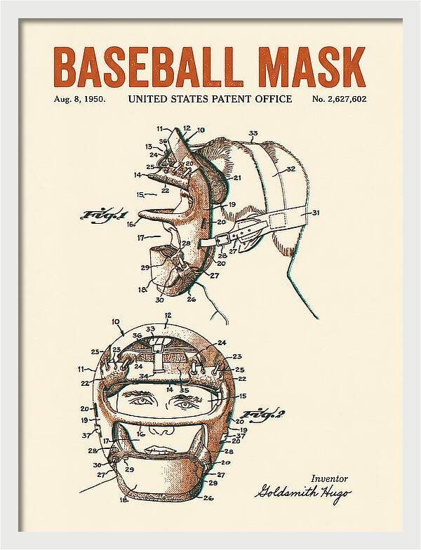 Baseball Mask Retro Patent Us2627602a