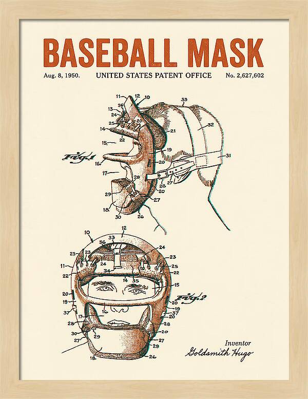Baseball Mask Retro Patent Us2627602a