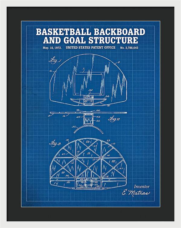 Basketball Backboard And Goal Structure Blueprint Patent Us3788642a
