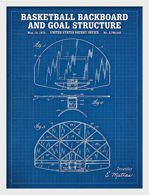 Basketball Backboard And Goal Structure Blueprint Patent Us3788642a