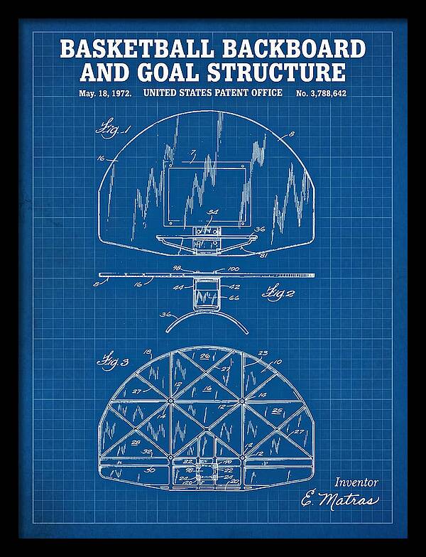 Basketball Backboard And Goal Structure Blueprint Patent Us3788642a
