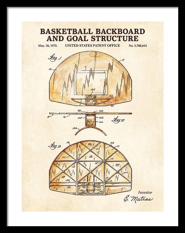 Basketball Backboard And Goal Structure Watercolor Patent Us3788642